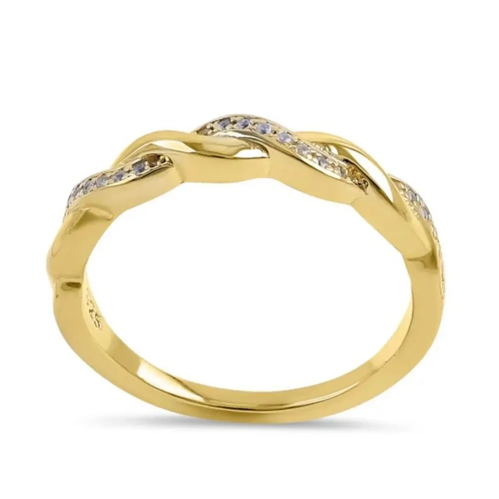 14k Gold Braided CZ Stacker Wedding Engagement Dainty Band Ring Size 6